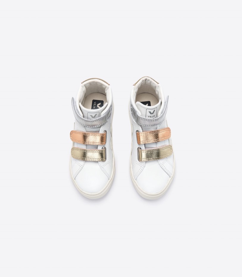 Premium Veja Mid Strappi Leather White Shiny