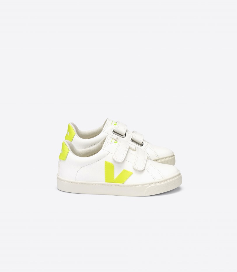 Veja Collection Chromefree Leather White Jaune Fluo