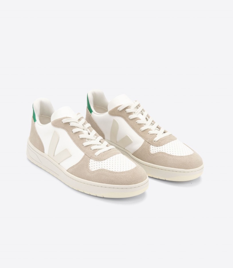 Veja Premium Chromefree Leather White Sahara Emeraude